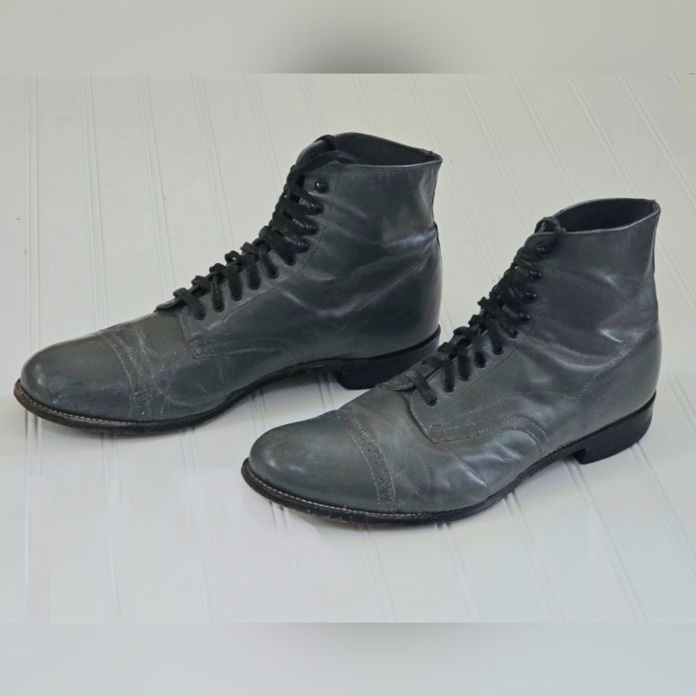 Stacy Adams Gray Leather Lace-up Boots
